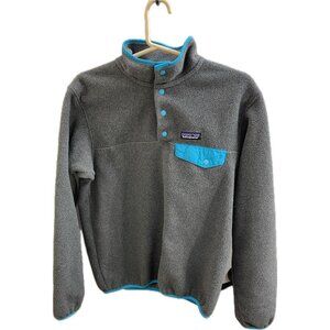 Patagonia Gray Aqua Turquoise Blue Synchilla Snap T Fleece Pullover Top 25455 M